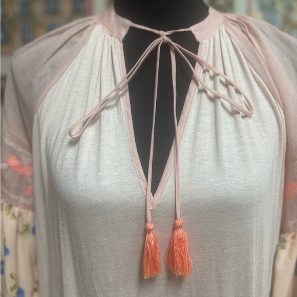 Anthropologie Embroidered Ruffle Pink Tunic Boho Mini Dress Coastal Cowgirl Sz S - Picture 5 of 12
